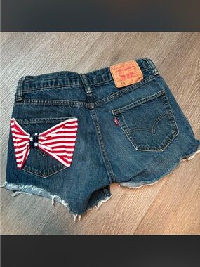 Levi's Women's Dark Blue Denim Cutoff Shorts with Patriotic Bow